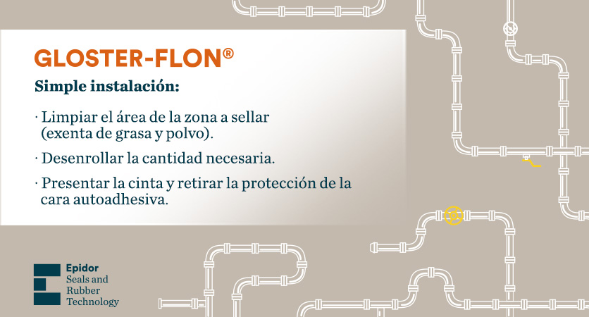 Cinta de PTFE expandido Gloster-flon simple instalación